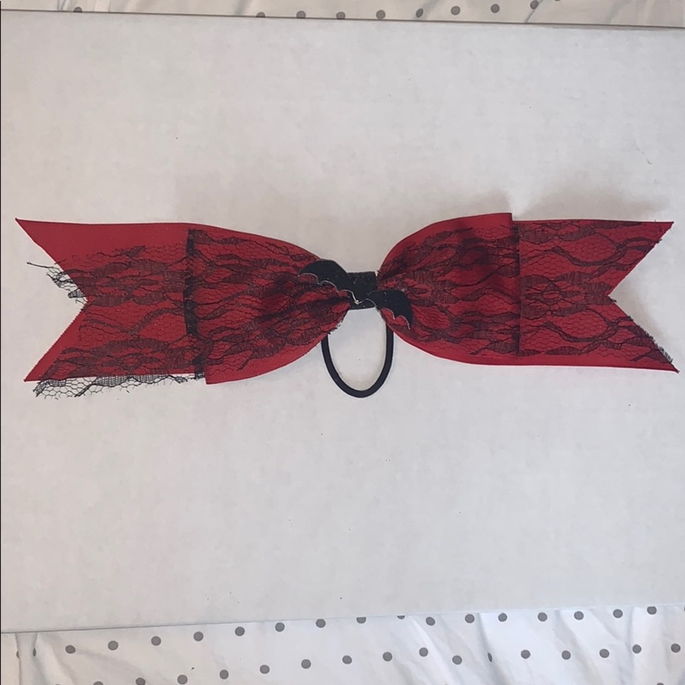 Red & Black Lace Cheerleading Bow